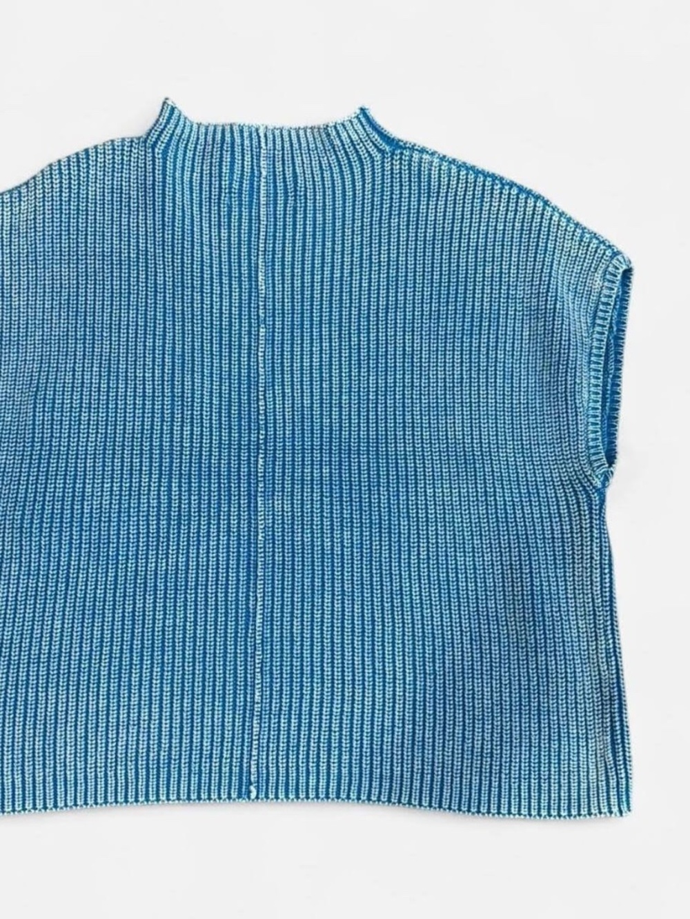 New Zenana Washed Blue Ribbed Knit Top Sweater Cap Sleeves Pullover Boho - Picture 6 of 6